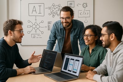 Developers collaborating on AI and app development projects