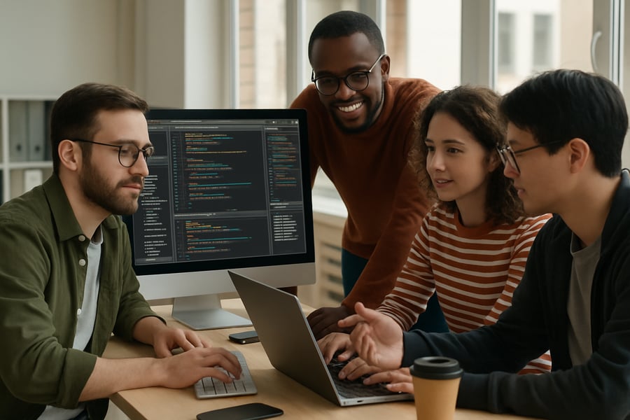 Team of developers collaborating on software solutions